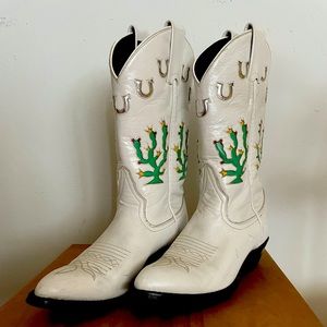 Vintage Larry Mahan Leather White Boots